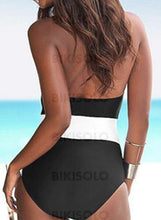 Charger l&#39;image dans la galerie, Épissage Couleur Dos Nu Col V Sexy Classique Une Pièce Maillots De Bain