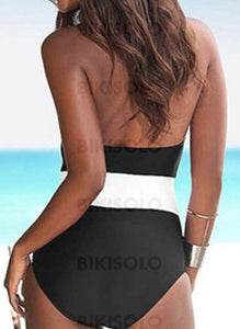 Épissage Couleur Dos Nu Col V Sexy Classique Une Pièce Maillots De Bain
