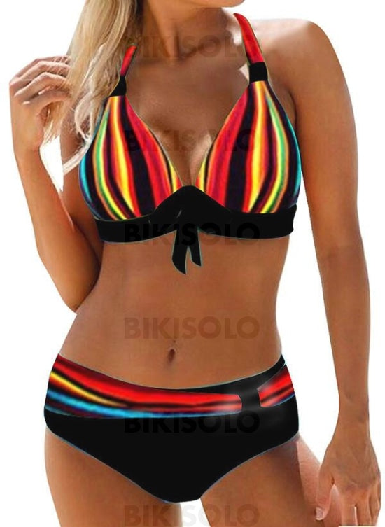 Épissage Couleur Dos Nu Sexy Boho Bikinis Maillots De Bain