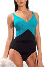 Charger l&#39;image dans la galerie, Épissage Couleur Néon Col V À La Mode Grande Taille Une Pièce Maillots De Bain Violet / M