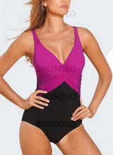 Charger l&#39;image dans la galerie, Épissage Couleur Néon Col V À La Mode Grande Taille Une Pièce Maillots De Bain