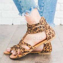 Charger l&#39;image dans la galerie, Femmes Cuir En Microfibre Talon Plat Sandales Chaussures Plates À Bout Ouvert Avec Autres