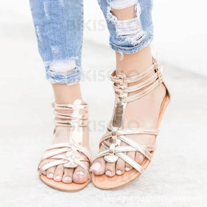 Femmes Cuir En Microfibre Talon Plat Sandales Chaussures Plates À Bout Ouvert Avec Autres