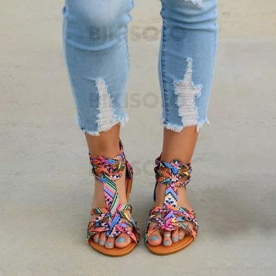 Femmes Cuir En Microfibre Talon Plat Sandales Chaussures Plates À Bout Ouvert Avec Autres