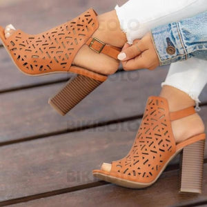 Femmes Pu Talon Bottier À Bout Ouvert Avec Boucle Chaussures