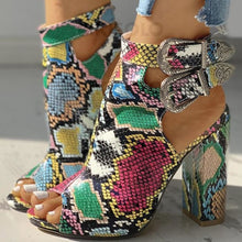 Charger l'image dans la galerie, Femmes Pu Talon Bottier Sandales À Bout Ouvert Avec Boucle La Copie Animale Chaussures