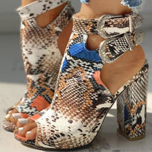 Charger l'image dans la galerie, Femmes Pu Talon Bottier Sandales À Bout Ouvert Avec Boucle La Copie Animale Chaussures