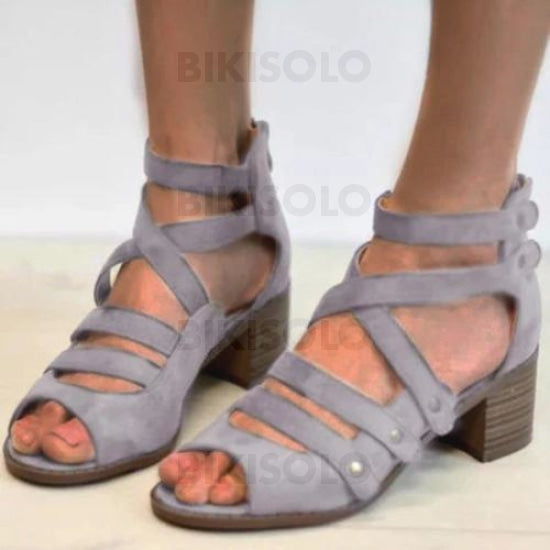 Femmes Pu Talon Bottier Sandales À Bout Ouvert Avec Rivet Zip Chaussures