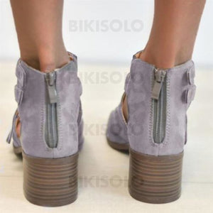 Femmes Pu Talon Bottier Sandales À Bout Ouvert Avec Rivet Zip Chaussures