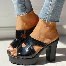 Charger l'image dans la galerie, Femmes Pu Talon Bottier Sandales À Bout Ouvert Chaussons Avec Ouvertes Chaussures