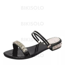 Charger l'image dans la galerie, Femmes Pu Talon Bottier Sandales À Bout Ouvert Chaussons Avec Strass Chaussures