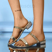 Charger l'image dans la galerie, Femmes Pu Talon Bottier Sandales À Bout Ouvert Chaussons Avec Strass Chaussures