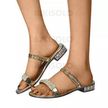Charger l'image dans la galerie, Femmes Pu Talon Bottier Sandales À Bout Ouvert Chaussons Avec Strass Chaussures