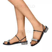 Charger l'image dans la galerie, Femmes Pu Talon Bottier Sandales À Bout Ouvert Chaussons Avec Strass Chaussures