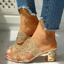 Charger l&#39;image dans la galerie, Femmes Pu Talon Bottier Sandales À Bout Ouvert Chaussons Avec Strass Ouvertes Chaussures