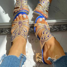 Charger l&#39;image dans la galerie, Femmes Pu Talon Bottier Sandales À Bout Ouvert Chaussons Avec Strass Ouvertes Chaussures