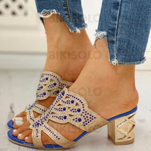 Charger l&#39;image dans la galerie, Femmes Pu Talon Bottier Sandales À Bout Ouvert Chaussons Avec Strass Ouvertes Chaussures