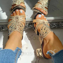 Charger l&#39;image dans la galerie, Femmes Pu Talon Bottier Sandales À Bout Ouvert Chaussons Avec Strass Ouvertes Chaussures