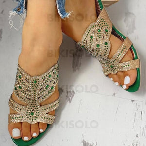 Femmes Pu Talon Bottier Sandales À Bout Ouvert Chaussons Avec Strass Ouvertes Chaussures