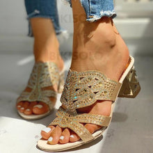 Charger l&#39;image dans la galerie, Femmes Pu Talon Bottier Sandales À Bout Ouvert Chaussons Avec Strass Ouvertes Chaussures