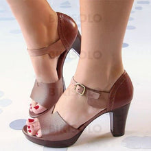 Charger l&#39;image dans la galerie, Femmes Pu Talon Bottier Sandales Escarpins À Bout Ouvert Avec Boucle Chaussures Marron / 35