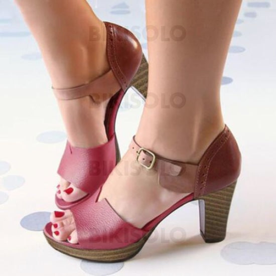 Femmes Pu Talon Bottier Sandales Escarpins À Bout Ouvert Avec Boucle Chaussures