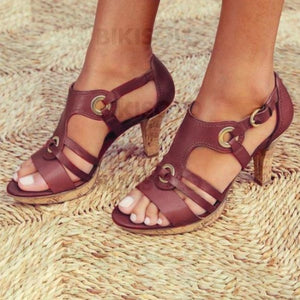 Femmes Pu Talon Bottier Sandales Escarpins À Bout Ouvert Avec Boucle Chaussures