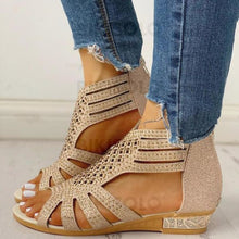 Charger l'image dans la galerie, Femmes Pu Talon Compensé Bas Sandales À Bout Ouvert Avec Ouvertes Chaussures
