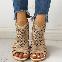 Charger l'image dans la galerie, Femmes Pu Talon Compensé Bas Sandales À Bout Ouvert Avec Ouvertes Chaussures