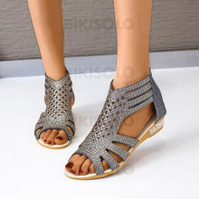 Charger l'image dans la galerie, Femmes Pu Talon Compensé Bas Sandales À Bout Ouvert Avec Ouvertes Chaussures