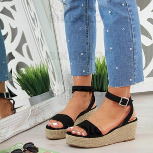 Femmes Pu Talon Compensé Sandales À Bout Ouvert Avec Boucle La Copie Animale Chaussures