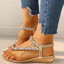 Charger l&#39;image dans la galerie, Femmes Pu Talon Compensé Sandales À Bout Ouvert Avec Strass Chaussures