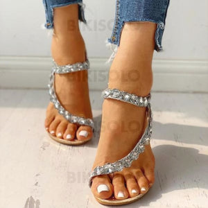 Femmes Pu Talon Compensé Sandales À Bout Ouvert Avec Strass Chaussures