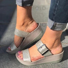 Charger l'image dans la galerie, Femmes Pu Talon Compensé Sandales À Bout Ouvert Chaussons Avec Boucle Chaussures