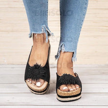 Charger l'image dans la galerie, Femmes Pu Talon Compensé Sandales À Bout Ouvert Chaussons Avec Une Fleur Chaussures