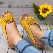 Charger l'image dans la galerie, Femmes Pu Talon Compensé Sandales À Bout Ouvert Chaussons Avec Une Fleur Chaussures