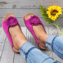 Charger l'image dans la galerie, Femmes Pu Talon Compensé Sandales À Bout Ouvert Chaussons Avec Une Fleur Chaussures