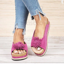 Charger l'image dans la galerie, Femmes Pu Talon Compensé Sandales À Bout Ouvert Chaussons Avec Une Fleur Chaussures