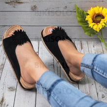 Charger l'image dans la galerie, Femmes Pu Talon Compensé Sandales À Bout Ouvert Chaussons Avec Une Fleur Chaussures