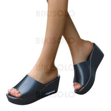 Charger l&#39;image dans la galerie, Femmes Pu Talon Compensé Sandales À Bout Ouvert Chaussons Chaussures