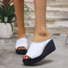Charger l&#39;image dans la galerie, Femmes Pu Talon Compensé Sandales À Bout Ouvert Chaussons Chaussures