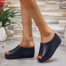 Charger l&#39;image dans la galerie, Femmes Pu Talon Compensé Sandales À Bout Ouvert Chaussons Chaussures