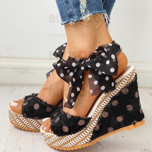 Femmes Pu Talon Compensé Sandales Avec Bowknot Chaussures