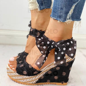 Femmes Pu Talon Compensé Sandales Avec Bowknot Chaussures