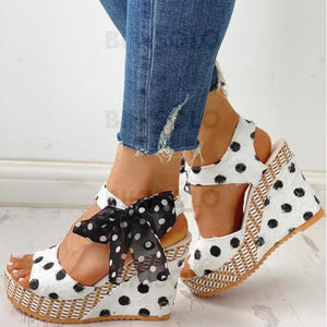 Femmes Pu Talon Compensé Sandales Avec Bowknot Chaussures