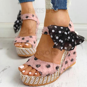 Femmes Pu Talon Compensé Sandales Avec Bowknot Chaussures