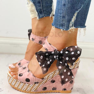 Femmes Pu Talon Compensé Sandales Avec Bowknot Chaussures