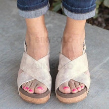 Charger l'image dans la galerie, Femmes Pu Talon Compensé Sandales Compensée À Bout Ouvert Avec Autres Chaussures