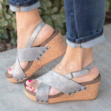 Charger l'image dans la galerie, Femmes Pu Talon Compensé Sandales Compensée À Bout Ouvert Avec Autres Chaussures