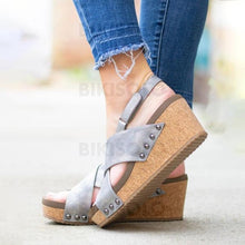 Charger l'image dans la galerie, Femmes Pu Talon Compensé Sandales Compensée À Bout Ouvert Avec Autres Chaussures